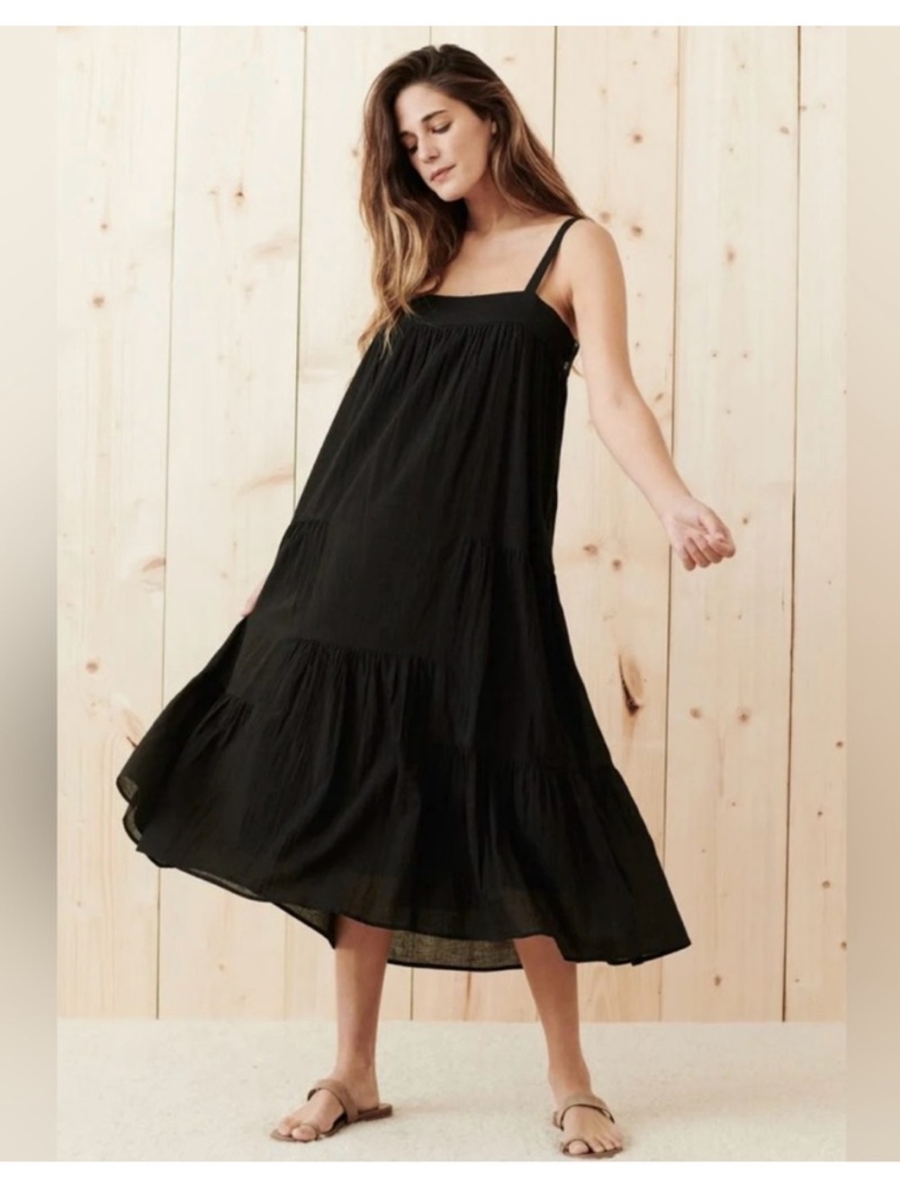 Jenni Kayne Summer Tiered Midi Dress in Black Size Extra Small Like New